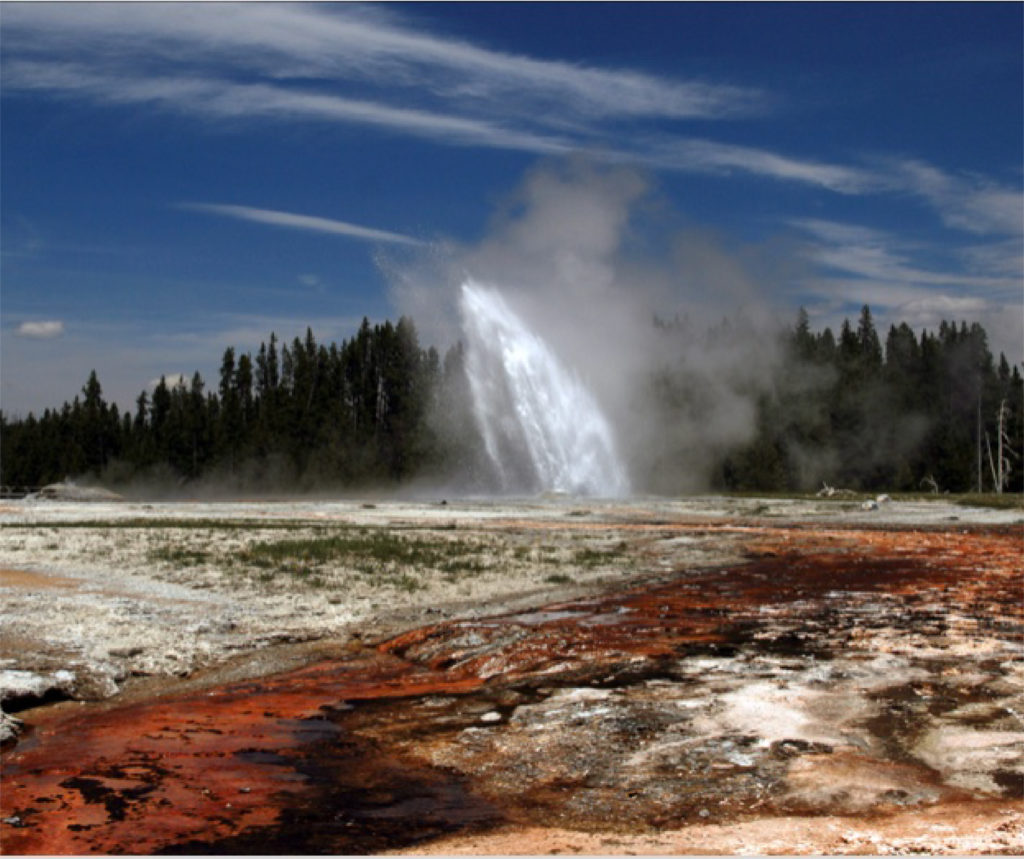 A red geyser errupting